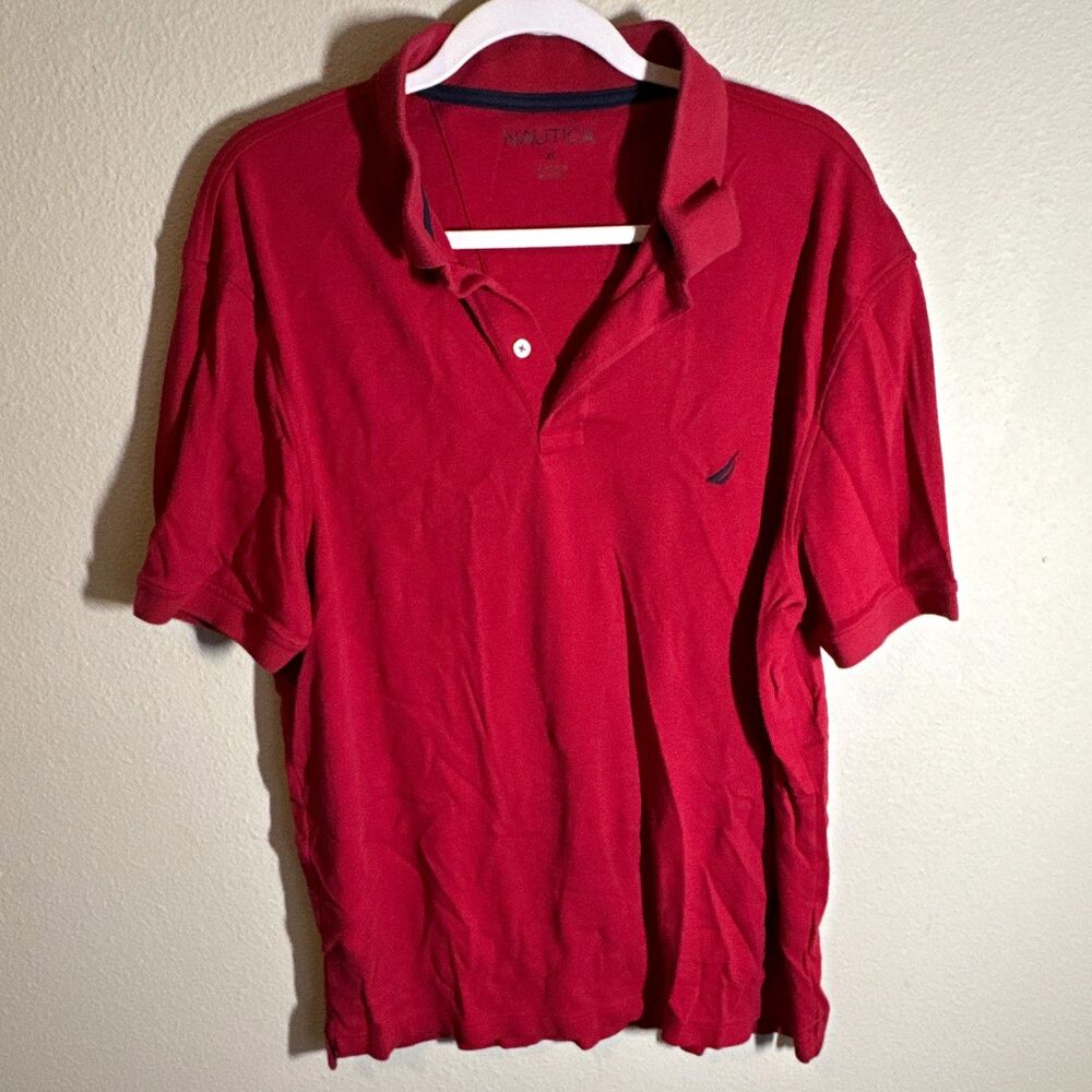 Nautica Men’s Polo Shirt XL Red Solid Cotton Knit Short Sleeve Logo Buttons